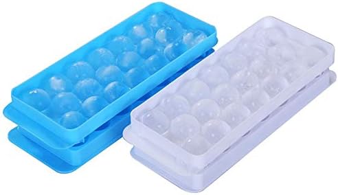 Ice Ball Tray Spheres Ice Cube Mold, Plastic Food-Grade Stackable Round Ice Ball Mold with Lid for Cocktail and Whiskey - Set of 2 (Blue & White)