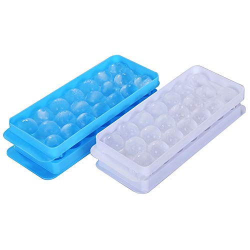 Ice Ball Tray Spheres Ice Cube Mold, Plastic Food-Grade Stackable Round Ice Ball Mold With Lid For Cocktail And Whiskey - Set Of 2 (Blue & White) #TOP30
