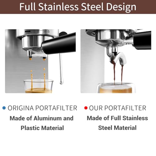 Image of 51mm Full Stainless Steel Portafilter for CASABREWS CM5418 & 3700Essential | 4 mm Thick 3-Ear Design, with Portafilter Basket Removal Tool and 2 Cup Filter, Compatible for De'Longhi EM450M