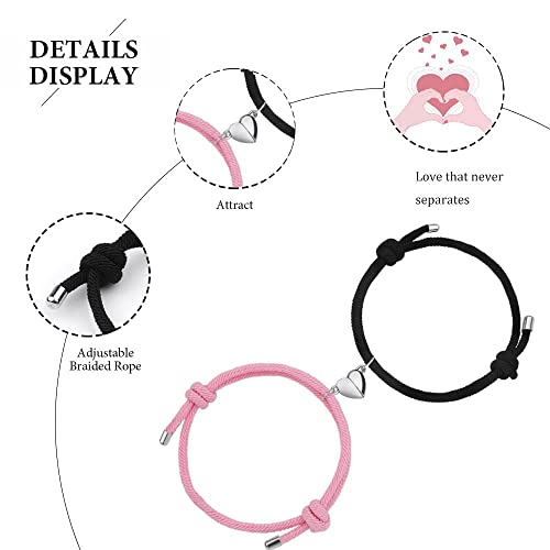 Magnetic Couple Bracelets, Mutual Attraction Bracelets Vows Of Eternal Love, Couple Bracelets Adjustable, Jewelry Gifts Express Love For Boyfriend Girlfriend Best Friends (Black+Pink) #TOP2