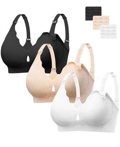 Image of HBselect Nursing Bras for Breastfeeding 3 Pack Women Maternity Jelly Bras | Wireless Classic Jelly Support Nursing Bra, Seamless Scalloped Maternity Bras, Comfort Pregnancy Sleep Bralette with Extender