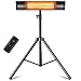 Electric Outdoor Heater, 1500W Carbon Infrared Heaters with Remote, Tripod Mounted Radiant Patio Heater with 3 Heat Settings, 8H Timer for Outdoor, Garage, Yard