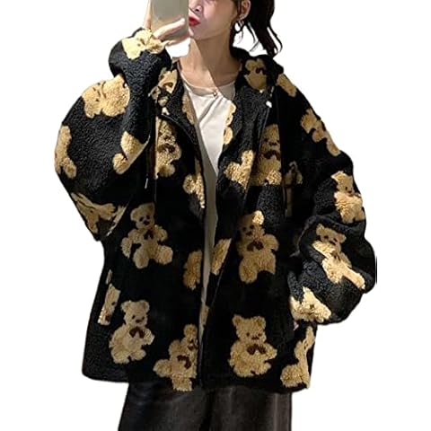 Colisha Women's Hooded Sherpa Jacket Casual Winter Warm Soft Teddy Bear Zip Up Hoodie Sweatshirt Outwear Coat Black XL Cover