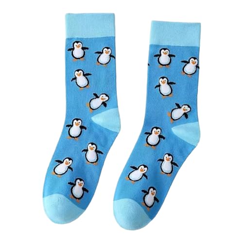 Generisch Blaue Socken mit Pinguin Motiv Lustige Verrückte Socken für Männer und Frauen Geschenksocken Unisex Einheitsgröße 36-43 Crew Socks 1-Paar…