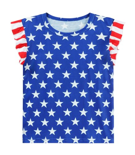Image of Tkria Girls 4th of July Tank Tops Red White and Blue Shirt Toddler Girl American Flag Patriotic Outfit 2-7 Years