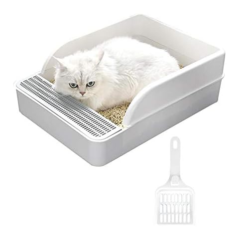 ppactvo Cat Litter Box Cat Toilet Tray Anti-Splash Non Slip, Pets Training High Sided Rim Loo, Cat Sand Basin Semi-Closed Deodorant Anti-Splash No Odor Can Be Split Easy To Clean white Cover