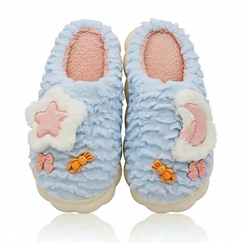 Panihari Warm Slipper for Women's Fur Closed Toe Intresting Star Winter Fashion For House & Bedroom Home Indoor Outdoor Sandals (1 Pair) (Blue, 6)