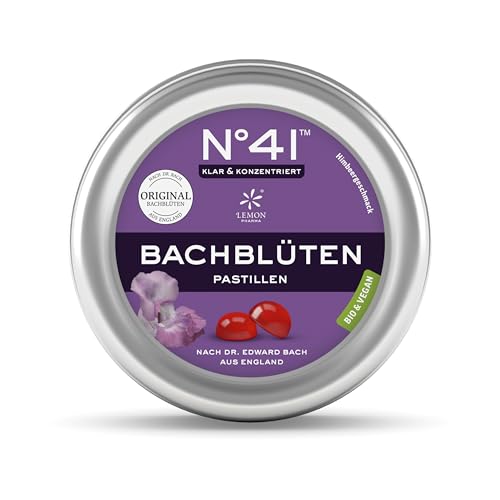 Lemon Pharma Bio Bachblüten Pastillen N41 Konzentration Original nach Dr. Bach vegan & Bio Himbeer-Geschmack für Lernen und Büro