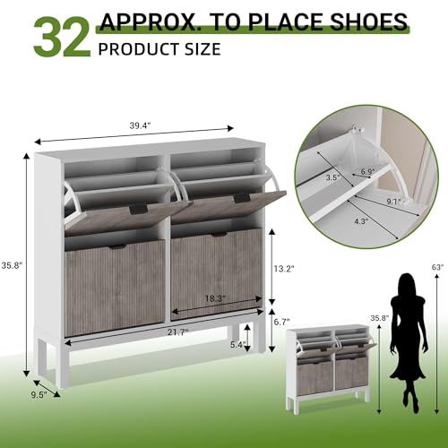 Meuble à chaussures avec étagères réglables Litake et 4 abattants modulables - 3