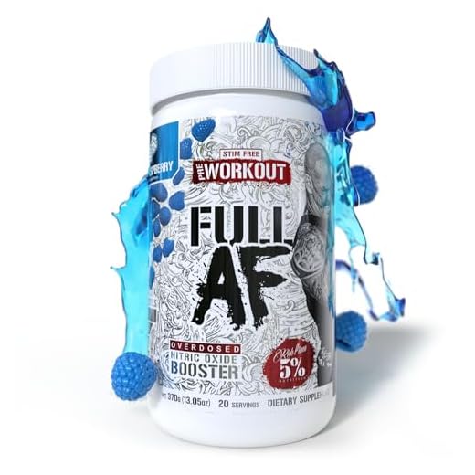 5% Nutrition FullAF Pre-Workout | Stim-Free with Massive Pumps | L-Citrulline, L-Taurine, Nitrosigine, GlycerSize | 13.05 oz (Blue Raspberry)