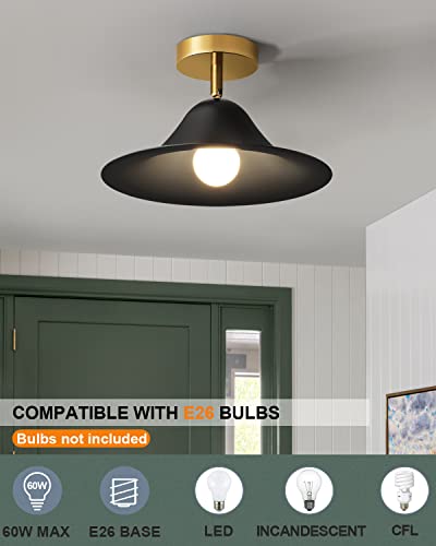 Miaomeio Farmhouse Semi Flush Mount Ceiling Light，Industrial Ceiling Light With Gold Plate And Matte Black Shade，Adjustable Tilt Angle Ceiling Light Fixture For Hallway Loft Kitchen Bar (Black) #TOP1