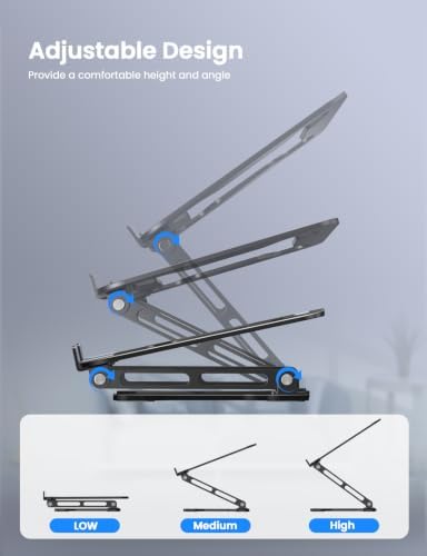 LOXP Adjustable Laptop Stand for Desk, Metal Foldable Laptop Riser Holder, Portable Ventilated Cooling Desk Book Shelf, Ergonomic Computer Notebook Stand Compatible with 10-15.6" Laptops