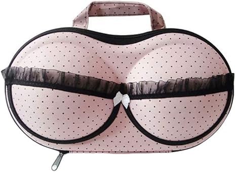 Bra Storage Case, Pink Polka Dot Travel Organiser with Lace Trim, Protective Lingerie Carrying Bag