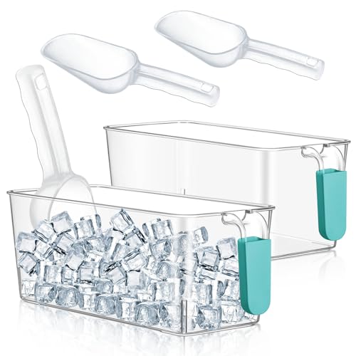 Image of Havawish Ice Storage Bin and Flexible Scoop Set Plastic Freezer Bin with Pull Out Handle Storage Bucket Clear for Container with Scoop(Blue,10.83 x 4.92 x 4.33 in,Classic)