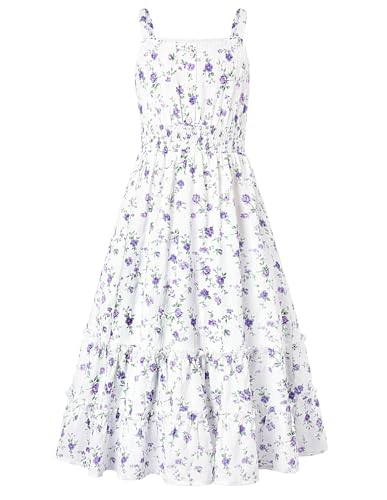 GRACE KARIN Girls Summer Dresses Size 8 Purple Spring Easter Maxi Dress Kids Floral Hawaiian Boho Casual Fashion Sundress