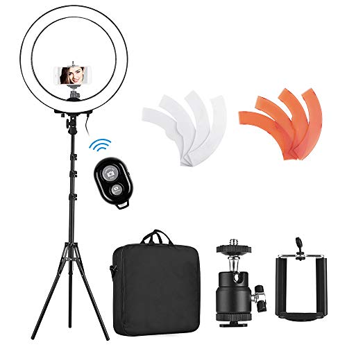 Andoer Ring Light Kit,18/48cm Outer 55W 5500K Dimmable LED Ring Light(2 Light Modes & 1%-100% Brightness Level) with Adjustable Light Stand, Phone Holder, for YouTube,Self-Portrait Shooting