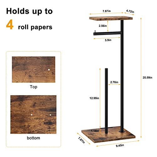 Toilet Paper Holder Stand Toilet Paper Roll Holder With Reserve Free Standing Toilet Tissue Holder Black Toilet Paper Storage Holder With Shelf For Bathroom Holds Wipe, Mobile Phone, Mega Rolls #TOP1