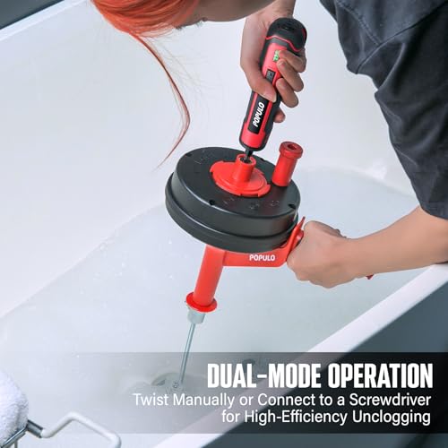 POPULO Drain Auger, 25 Ft Plumbing Snake Clog Remover with Glove and Snake Drain Drill Attachment, 3/4\"-2\" Pipe Snake Hair Drain Clog Remover Tools for Shower, Bathtub, Sink, Kitchen, Sewer - Thumbnail 6