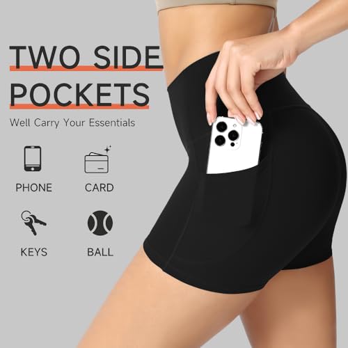 Women's High-Waisted Workout Shorts - Tummy Control, Side Pockets3