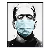 Covid 19 Photo of Frankenstein in Face Covering Buff Mask Wall Art - Pandemic Social Distancing Room Decor, Home Decoration - Goth Horror Movie Poster - Funny Vintage Hollywood Gift