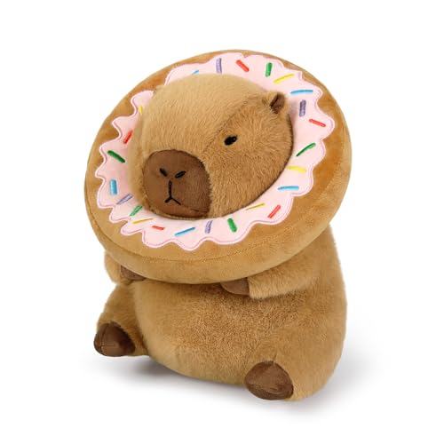 Ditucu Cute Capybara Plush Pillow with Wearable Donut Headgear Stuffed Animal Food Capibara Plushies Toys Gifts for Kids Brown 11 inch by Ditucu - Used condition - US$18.41