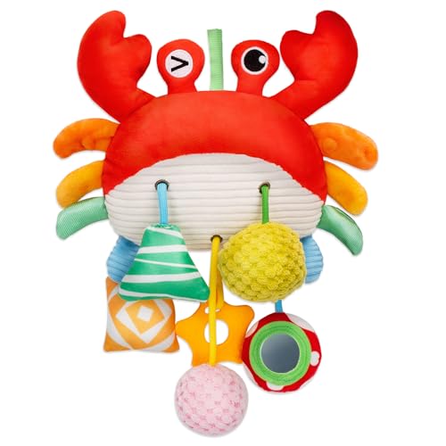 Accevo Baby Crab Pull Rope Hanging Toys, Baby Rattles, Baby Chew Toys with Mirror for Infants Bed Stroller Car Seat Bar for Babies Gifts Boys and Girls