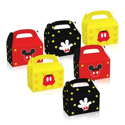 JAMNSY 24Pcs Cartoon Mouse Gift Box Cute Party Favor Candy Boxes with Handles for Boys and Girls Birthday Party Gift Giving & Decorations Supplies - 3 Styles