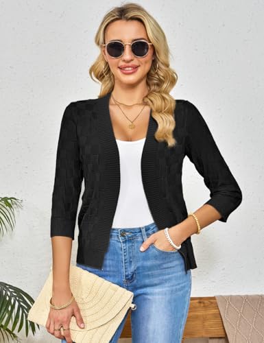 CPOKRTWSO Women's 3/4 Sleeve Cropped Cardigan Sweaters Lightweight Open Front Bolero Shrugs for Women2