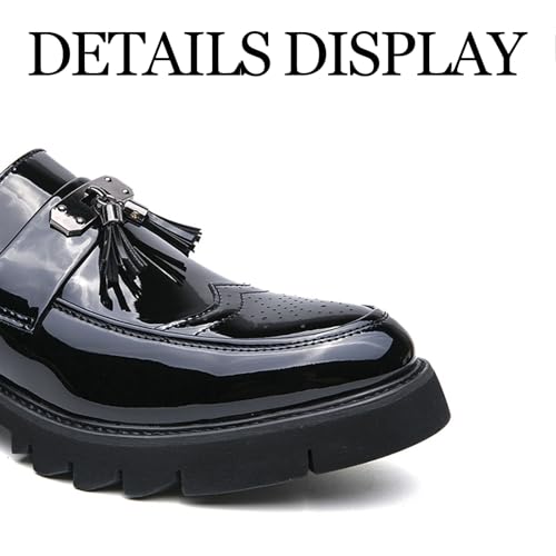 Men's Patent Leather Brogue Slip-On Platform Loafer Shoes with Tassel Fashion Round Toe Low Top Lug Sole Non-Slip Business Dress Shoes for Party Dating Prom3