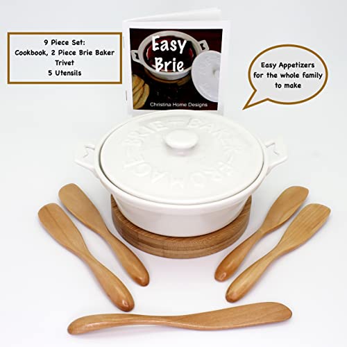 Large Brie Baking Dish With Lid - Cookbook, Trivet And 5 Utensils. Large Cheese Baker For Large Wheels Of Brie And Camembert Cheese. Brie Cheese Baking Dish Is Microwave, Dishwasher And Oven Safe. #TOP4