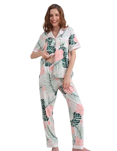 Image of NAP BOUND 100% Cotton Women Pajama Sets Button Down Short Sleeve Sleepwear Soft Pjs 2 Piece Lounge Set with Pocket XS-XXL