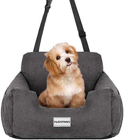 Dog Car Seat with Mat, Muswanna Puppy Booster Seat Detachable Non-Slip Dog Travel Car Carrier Bed with Storage Pocket&Clip-on Safety Leash for Small and Medium Pets,Compatible with all Cars/SUVs(Grey)
