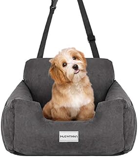 Dog Car Seat with Mat, Muswanna Puppy Booster Seat Detachable Non-Slip Dog Travel Car Carrier Bed with Storage Pocket&Clip-on Safety Leash for Small and Medium Pets,Compatible with all Cars/SUVs(Grey)