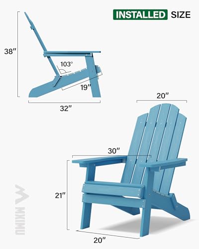 MXIMU Folding Adirondack Chair for Outdoor: Easy to Assemble and Comfortable Adirondack Chairs - All Weather Composite Plastic Chair for Outside Fire