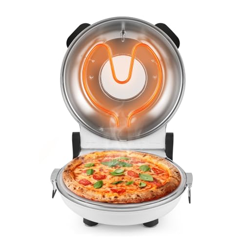 KLAIF 12\" Electric Countertop Pizza Oven Indoor With Ceramic Stone, Dual Adjustable Temperature Controls, Includes 4 Pizza Tools, LMR-White - Thumbnail 7