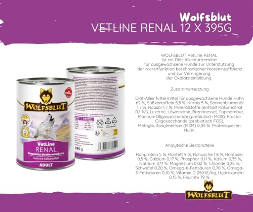 Wolfsblut Vetline Hundefutter - RENAL, 12x395g - Sparbundel, Sparpaket - inklusive Warnicks Tierfutterservice Hundesnack Goodie