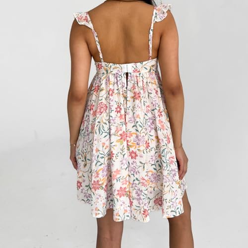 Image of Women Y2k Tie Shoulder Mini Dress Sleeveless Flowy Babydoll Dress Boho Floral Aline Short Sundress