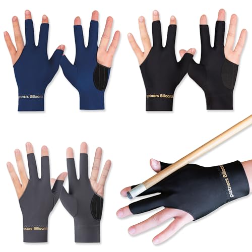 YinnFeen 6 Piezas Guantes de Billar, Guantes de Billar con 3 Dedos para Mano Izquierda, Guante de Billar Snooker Profesional de Poliéster para Mujeres Hombres en Snooker Pool Entrenamiento