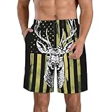 Men & Boys Fit Swim Trunks for Beach Athletic Hiking Quick Dry Drawstring Essentials Half Pants with Pockets Lining, Beachwear Camouflage American Flag Hunting Camo Deer Black Fashion Swim Trunks