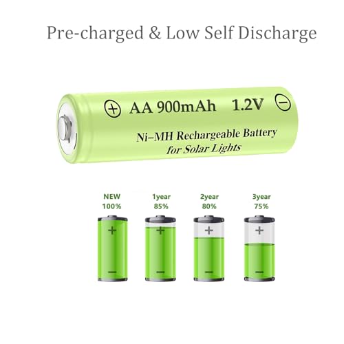 Betmaxful 10 Packs 1.2V AA 900mAh Nickel Metal Hydride NiMh Rechargable Batteries for Outdoor Solar Ground Garden Yard Lanterns Lights,String Light,Pathway Lamps