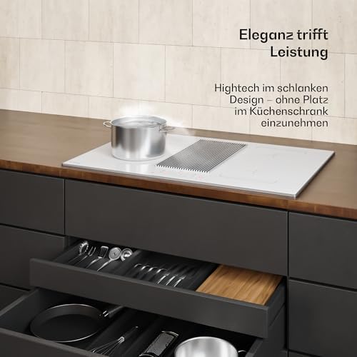 Bild 2 - Klarstein Velaire Induktionskochfeld mit Dunstabzug 80 cm – 4 Zonen, 8400W Boost, Flexzone, Touch-Slider, Timer, Kindersicherung, Restwärmeanzeige, integrierter Abzug