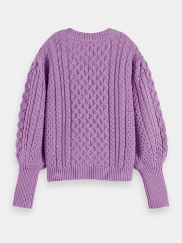 Image of rrhss Girls Cable Knit Sweaters Kids Fall Fashion Puff Sleeve Ribbed Cuffs Crewneck Clothes 5-14 Years