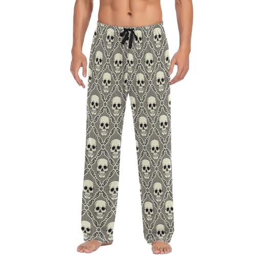 Laprad Men's Pajama Pants Lounge Comfy Pjs Bottoms Vintage Check Skull Soft Sleep Pant with Pockets2