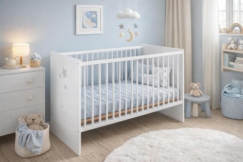 Baby Happy Bliss Lit bébé Paula 120x60 cm en Bois de hêtre – Sommier réglable – Conforme en 716
