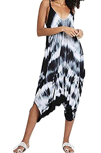 STAR FASHION Ladies Strappy Baggy Harem Jumpsuit Romper Dress Top Womens Sleeveless All in One V-Neck Cami Playsuit UK Tie Dye Black 20-22