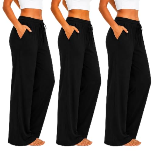 Image of Essential Elements Womens 3 Pack PJ Pants 100% Cotton Jersey Lounge Pajama | Soft Lightweight Breathable Knit With an Elastic Waist, Comfy for Sleep, Lounging and Relaxed Everyday Wear
