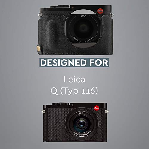 Megagear Mg1400 Leica Q-P, Q (Typ 116) Ever Ready Genuine Leather Camera Half Case And Strap, With Battery Access, Black #TOP5