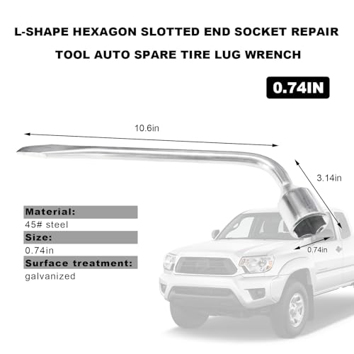 Image of Car Spare Tire Wrench, 19mm L Type Slotted End Socket Repair Tool for Jack, Carbon Steel Hexagon Auto Spare Tire Lug Wrench Tire Replacement Tool for Car, Car Accessories