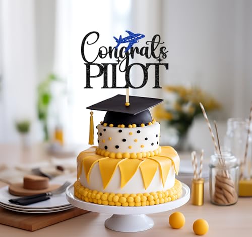 Congrats Pilot Cake Topper, Congrats USAF, Adventure Awaits, Future Pilot, Air Force Academy Graduation Party Decorations Black Glitter by Bytorjar - Used condition - Image 2