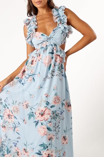 Petal & Pup Women\'s Lucah Frill Shoulder Maxi Dress, Blue Floral - Thumbnail 6